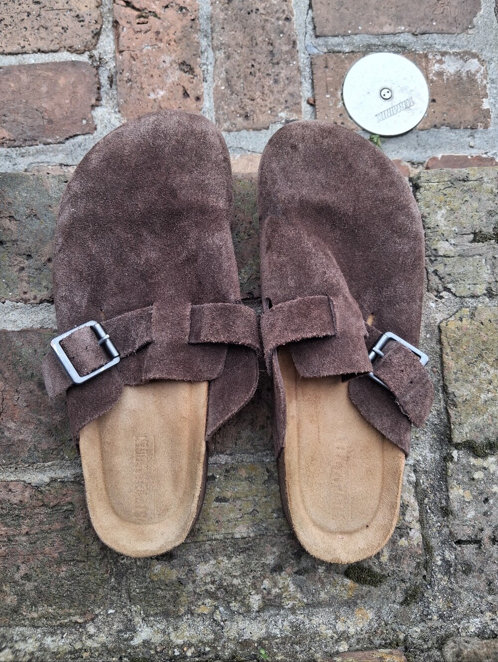 men's Suede Slide Sandals in Brown - Casual Buckle Slides